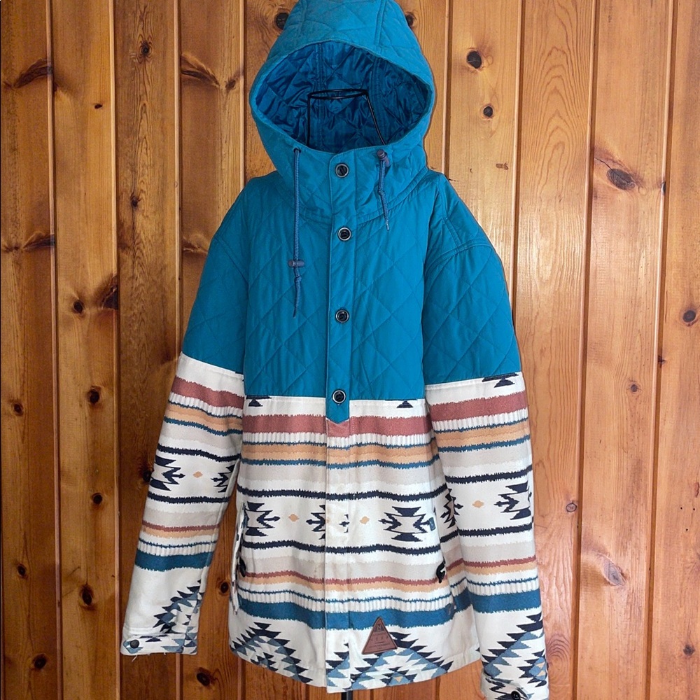 Neff Teal and White Patterned Jacket bloom men’s large jacket with ski mask